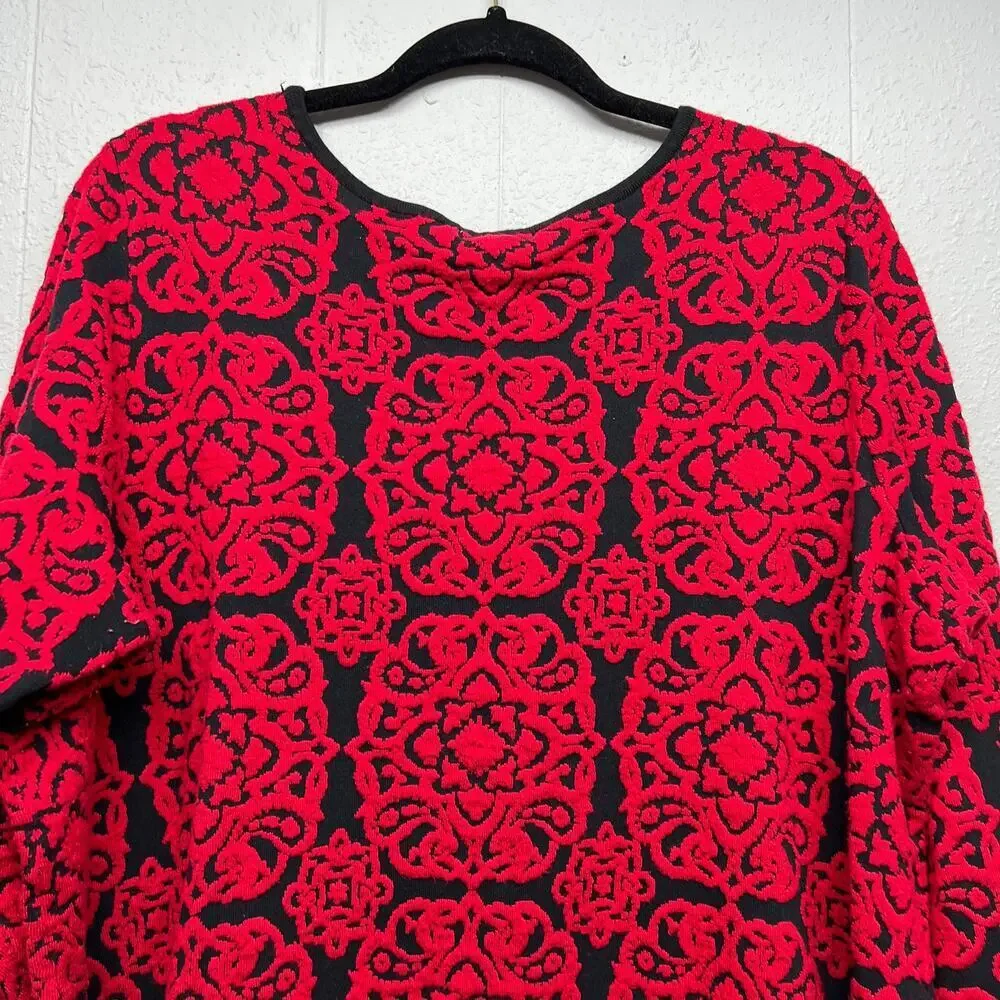 Charter Club Floral Red Knit Sweater Womens 3X Boho Christmas Holiday Stretch